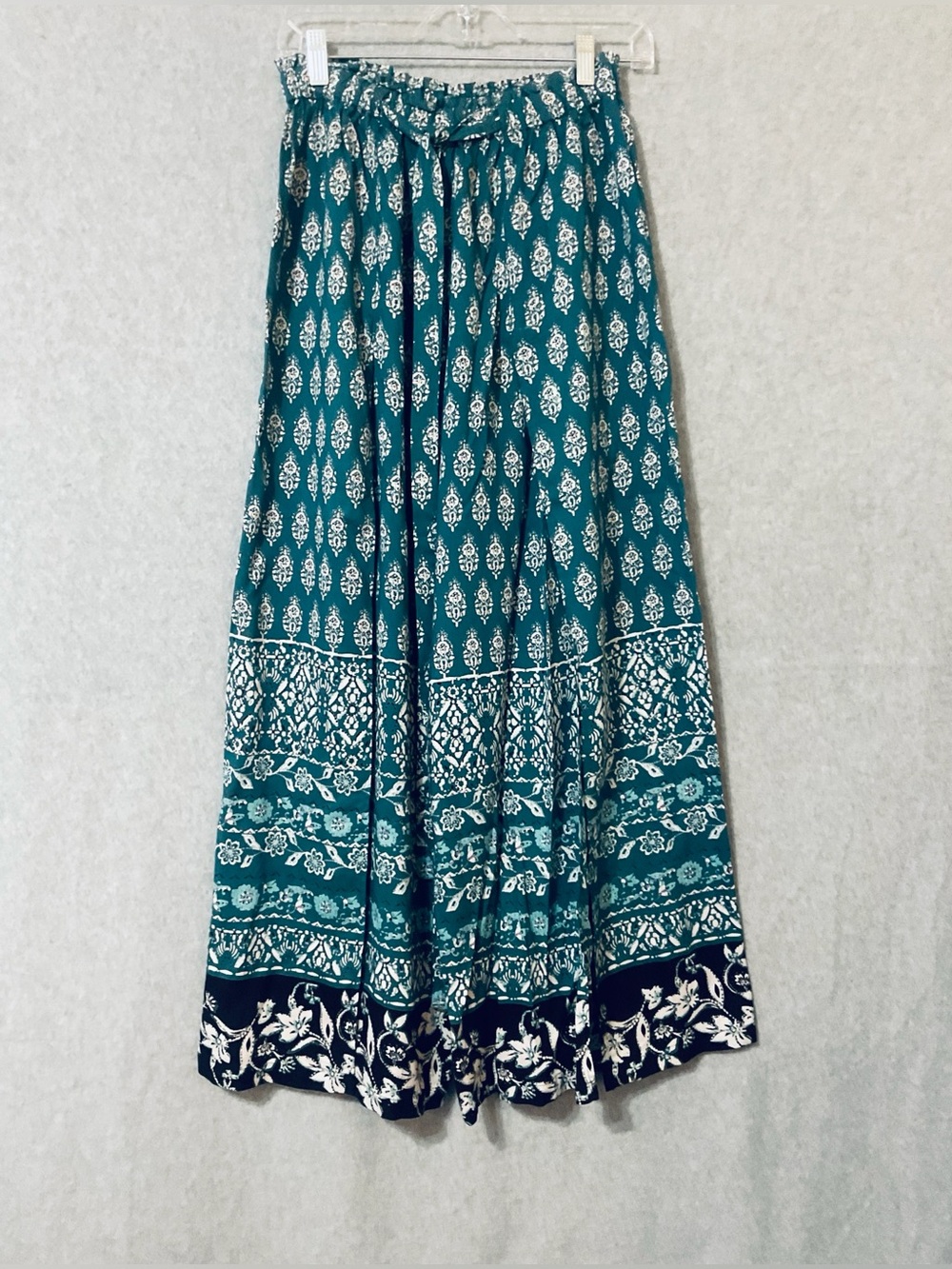 Angie Bohemian Teal Patterned Maxi Skirt -Sz M